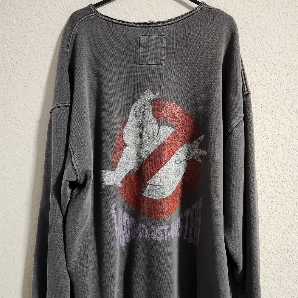 Aerie Oversized Ghostbusters graphic sweatshirt distressed dark grey size XS